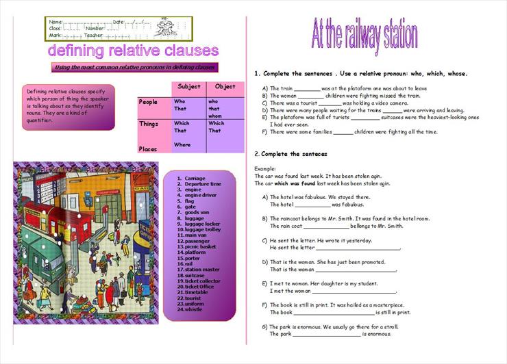 Picture Worksheets - At the railway station - defining relative clauses.jpg