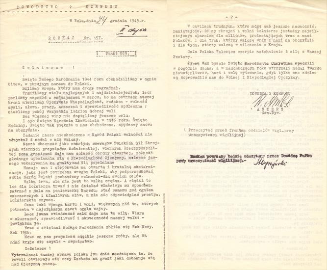 Dokumenty i odezwy - Rozkaz świąteczny gen. Andersa z grudnia 1945.jpg